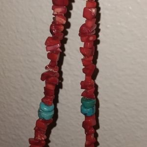Native American Navajo turquoise & coral necklace